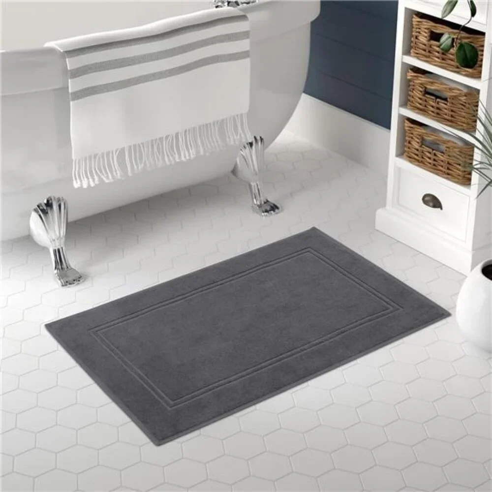 Cotton Bath Mats Set of 2 Super Absorbent Quick Dry Plush Bathroom Floor Dark Gr